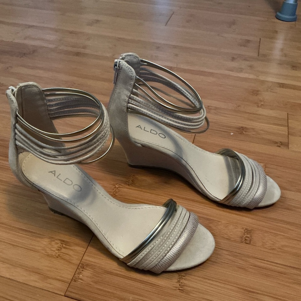 Aldo Women's Suede Nude/Silver Accented Wedge Sandals